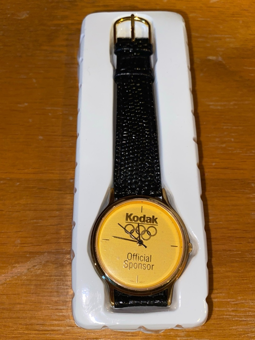 Kodak Olympic Sponsor Quartz Watch Men Gold Tone Leather Needs Battery Vintage